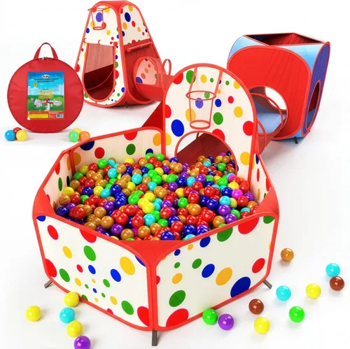 Vista 10 de Playz 5 piezas de tiendas de campaña infantiles y túneles - Piscina de pelotas para niños pequeños, canasta de baloncesto, tubos para gatear, casas