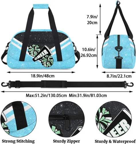 Vista 3 de Bolsa de gimnasio para animadoras, bolsa de lona para animadoras para mujer, bolsa de transporte para fin de semana, bolsa de viaje para animadoras