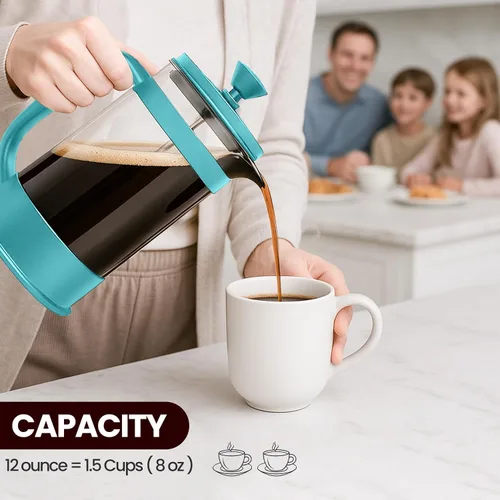 Vista 3 de Utopia Kitchen French Press - Cafetera de café expreso y té con filtros triples, émbolo de acero inoxidable y vidrio de borosilicato resistente al