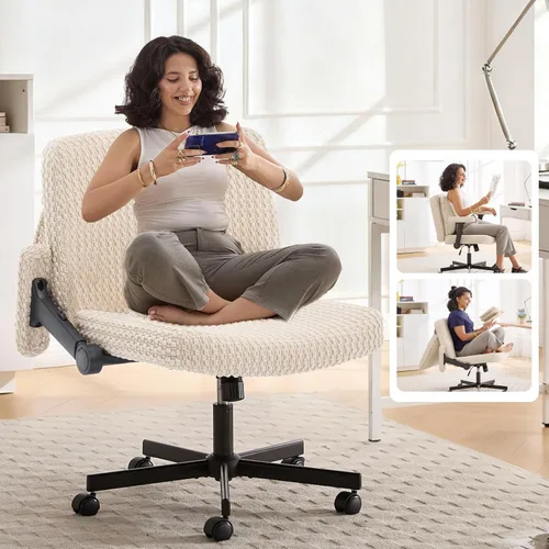 Vista 15 de Fizzin Cross Chair, Memory Foam Armless Home Office Chair with Wheels, Beige