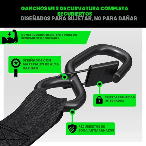 Vista 4 de Rhino USA - Correas de trinquete de amarre (4), 1 pulgada x 15 pies (resistencia 1823 libras), con ganchos en S de seguridad, alta calidad para Negro
