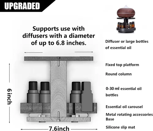 Vista 3 de TJ.MOREE Bamboo Essential Oil Organizer 2-Tier Carousel Holder, Black Bamboo Material, Fits 5 ml to 30 ml Essential Oil Bottles, Suitable for Home