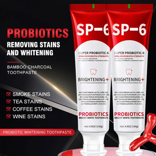 Vista 3 de SP-6 Pasta dental blanqueadora probiótica – Fórmula avanzada con 6 probióticos para blanqueamiento dental y salud de las encías, sin flúor, segura