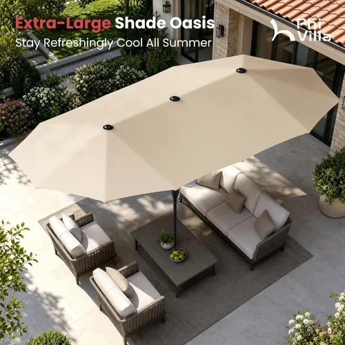 Vista 2 de PHI VILLA Sombrilla Grande de Patio de 13 Pies de Doble Cara Gemela para Mercado Exterior con Manivela, Beige 13x6.5 ft shade, rectangular, patio
