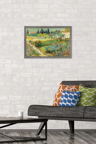 Vista 2 de Trends International Garden at Arles de Vincent van Gogh - Póster de pared, 14.72 x 22.37 pulgadas, versión enmarcada de madera de granero