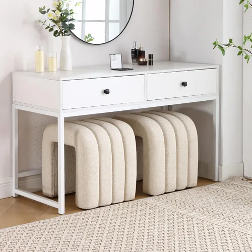 Vista 24 de Taburete otomano multifuncional, reposapiés para sofá, taburete de tocador moderno para sala de maquillaje, sala de estar y entrada, taburete