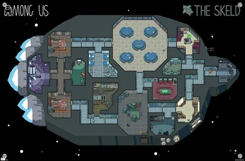 Vista 4 de Among Us - Póster de pared Skeld Map con pasadores