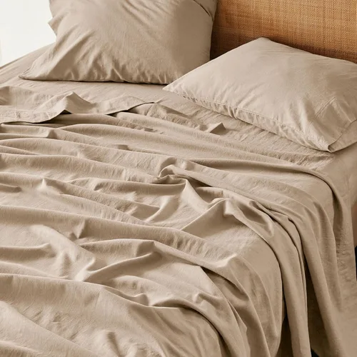 Vista 9 de Bedsure Sábanas de lino, cama tamaño Queen, mezcla de sábanas de lino y algodón, sábanas de algodón transpirable, regalos para todas las estaciones