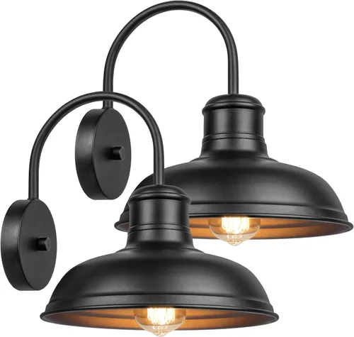 Vista 9 de Paquete de 2 luces de porche de cuello de ganso para exteriores, accesorios de luz de granero impermeables para montaje en pared, aplique de pared