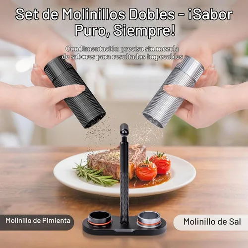 Vista 2 de Luvan Juego profesional de molinillo de sal y pimienta, molinillo manual de sal y pimienta de aluminio resistente con 12 grosores ajustables, juego