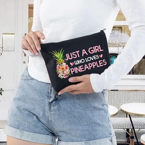 Vista 5 de LEVLO Bolsa de cosméticos divertida de piña, regalo para amantes de la fruta, piñas, cremallera, bolsa de piñas, regalo para amantes de las piñas