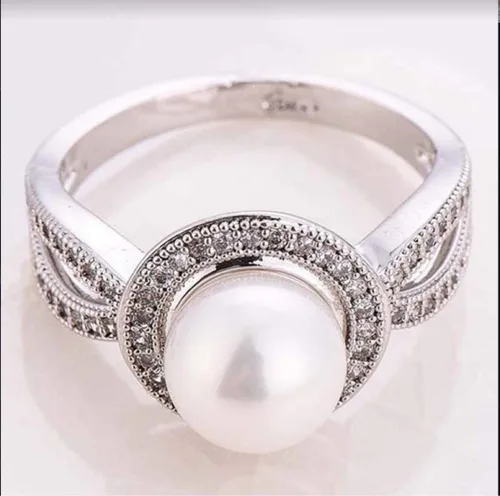 Vista 3 de MIAHAO - Anillo de plata de ley 925 con perla y zafiro blanco para mujer, joyería de fiesta de boda, talla 6-10 (código 6 de EE. UU.)