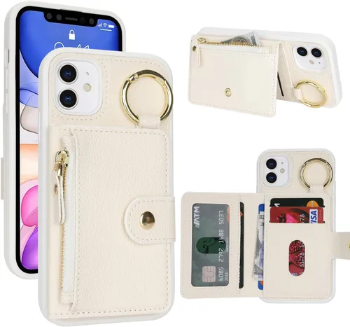 Vista 62 de Funda para iPhone 14 Plus con tarjetero, color negro Funda con cremallera y ranura para mujer y hombre