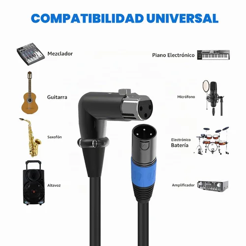 Vista 5 de LanSenSu Cable de enchufe XLR en ángulo recto XLR a recto, cable equilibrado de 90 grados hembra a macho recto de 3 pines a 3 pines