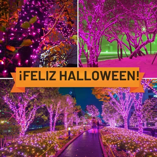Vista 6 de Juego de 100 luces moradas extra brillantes con conectores finales, luces decorativas de Halloween, 19.6 ft, certificación UL, mini tira de luces