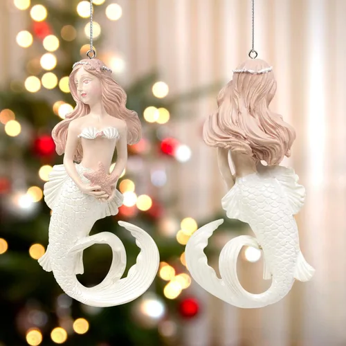 Vista 4 de Adornos para árbol de Navidad de sirena 2025, decoraciones colgantes, decoración navideña