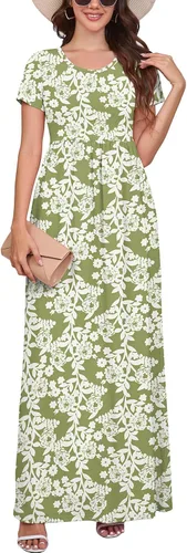 Vista 26 de DEARCASE - Vestido Maxi para Mujer de Manga Corta, Casual de Verano, Holgado, Liso, Cómodo, Vestidos Largos con Bolsillos 1-negro