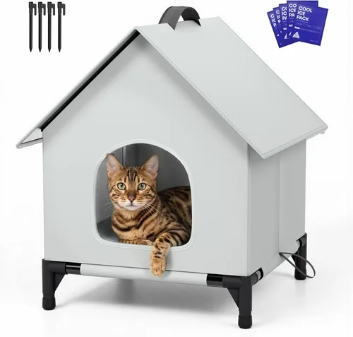 Vista 9 de Casa grande para gatos para exteriores e interiores, fácil de poner, refugio para gatos autocalentamiento para invierno, aislado y resistente a