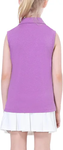 Vista 5 de EXARUS Camisetas polo de golf para niñas, sin mangas, cuello en V, tenis, atléticas, para ejercicio escolar de 5 a 12 años