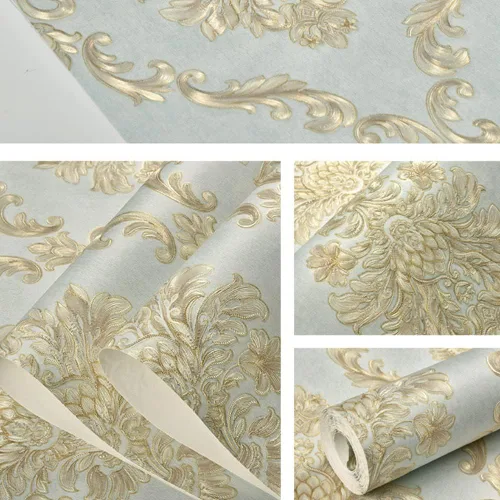 Vista 5 de Q QIHANG Papel tapiz europeo retro 3D Damasco grueso no tejido para sala de estar, dormitorio, comedor, TV, sofá, pared de fondo de 20.87 pulgadas