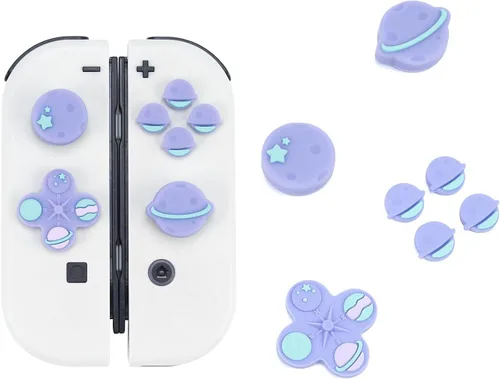 Vista 5 de GeekShare Cross D-Pad Button Caps Thumb Grip Caps Set Compatible with Switch 2, ABXY Key Buttons Sticker Cover Caps for Switch 2 - Purple Planet