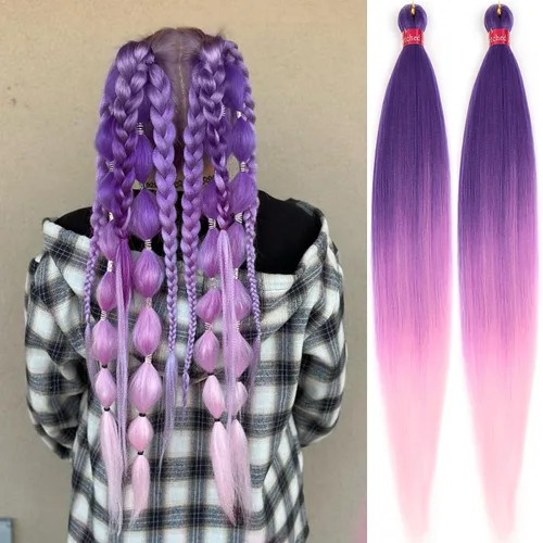Vista 24 de Cabello trenzado verde con lentejuelas de 26 pulgadas, preestirado, trenzas de textura Yaki, extensiones de cabello pre plumadas, 3 paquetes, fácil