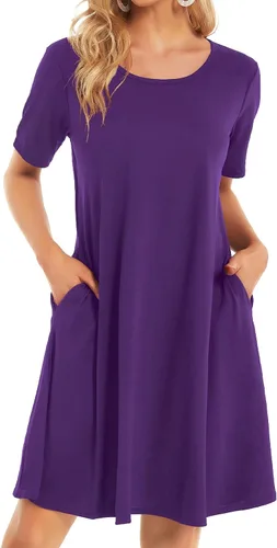 Vista 10 de Vestidos de verano para mujer, informales, holgados, estilo camiseta, florales, de manga corta, con vuelo y bolsillos, para la playa