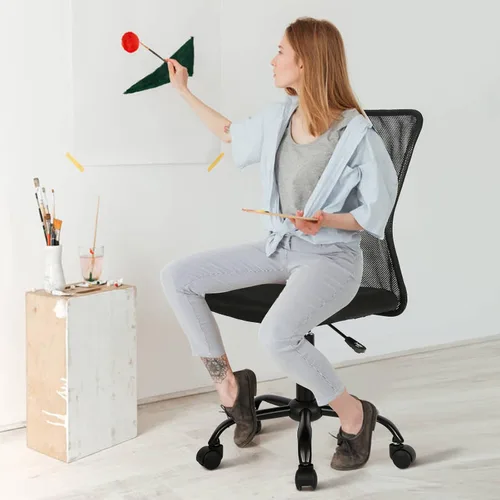 Vista 6 de Silla ergonómica de oficina con soporte de malla, moderna silla giratoria ejecutiva con respaldo medio, silla de computadora, silla de tareas