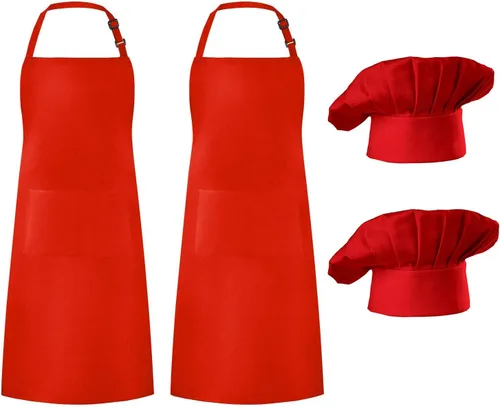 Vista 3 de Hyzrz Juego de 2 delantales de chef, delantales de cocina ajustables, resistentes a las gotas de agua, para cocinar, para mujeres, hombres, regalo
