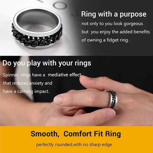 Vista 3 de PROSTEEL Anillo giratorio para hombre, anillos para ansiedad, cadena de eslabones cubanos giratoria de 0.315 in, anillo grueso, tamaño 6-14, grabado