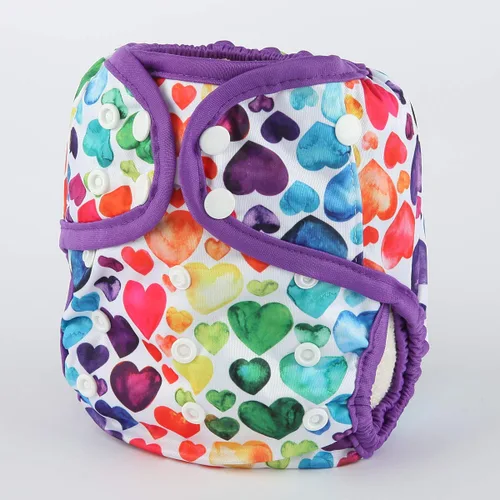 Vista 2 de Pañal para bebé, talla única, 10 libras a 36 libras para niñas (corazones arcoíris)