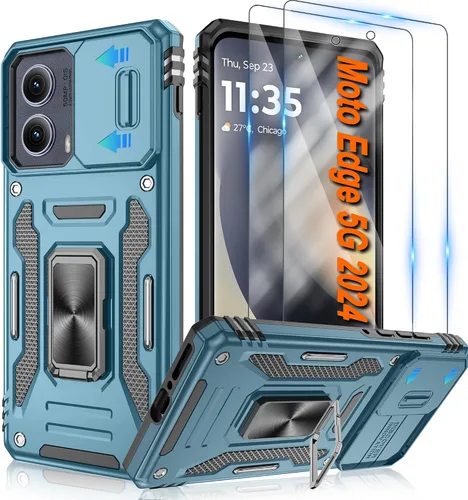 Vista 55 de Atump Funda para Motorola Moto G Play 2024 (4G) con [paquete de 2] protector de pantalla HD y cubierta para cámara deslizante, soporte de anillo