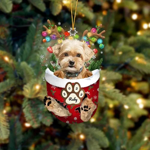 Vista 86 de Adornos personalizados de Pug cervatillo – Decoración personalizada para árbol de Navidad con patas de bolsillo de nieve