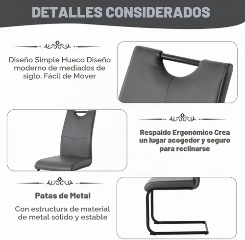 Vista 5 de Juego de mesa de comedor de vidrio de 51 pulgadas para 4 personas con tapa de vidrio templado, color negro Patas de metal negro, sillas de cuero