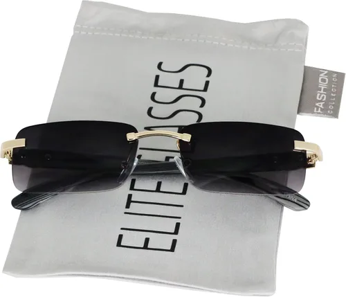 Vista 3 de Elite Slim Rimless Gafas de sol rectangulares de metal y madera estilo aviador