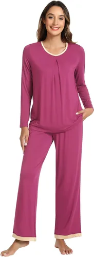 Vista 48 de NACHILA Women's Pajamas Set-Viscose Made from Bamboo, Long Sleeve Sleepwear Top with Pants Comfy Pajama Soft 2 Piece Pjs B-aqua Green