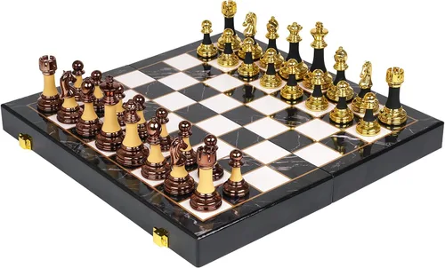Vista 9 de Juego de ajedrez acrílico de 15 pulgadas para adultos y niños con aleación de zinc + piezas de ajedrez acrílicas y tablero de ajedrez de madera