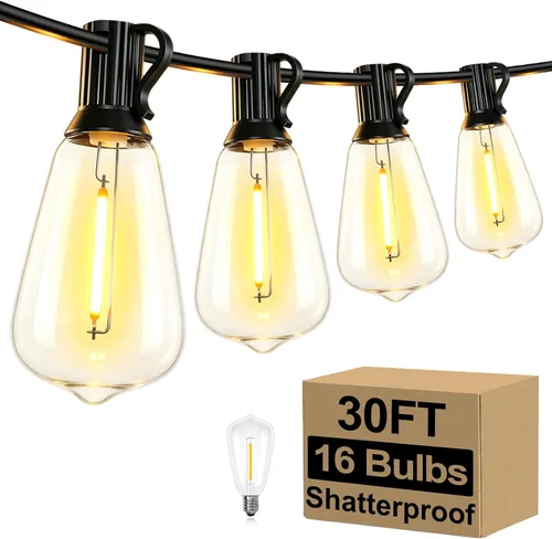 Vista 20 de Brightever Luces de Cadena para Exteriores de 25 Pies, Luces de Patio ST38 con 13 Bombillas Edison, Luces Colgantes Impermeables Conectables