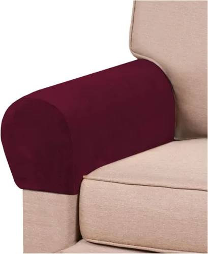 Vista 6 de Paquete de 2 fundas elásticas de terciopelo para reposabrazos, fundas antideslizantes para sofá, protectores elásticos suaves para sala de estar
