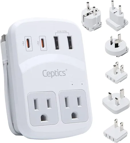 Vista 13 de Adaptador de viaje Ceptics, de EE. UU. a Japón, Filipinas, con doble USB, tipo A, ultra compacto Tipo L - Italia