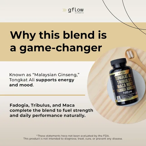 Vista 3 de gflow vitamins Tongkat Ali para hombres y mujeres, fórmula extra fuerte con Fadogia Agrestis y Tribulus con raíz de maca, resistencia, vitalidad