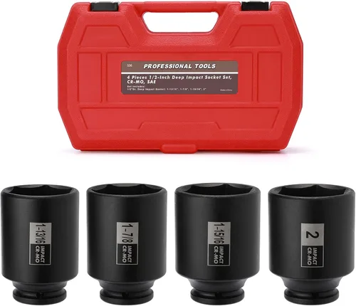 Vista 7 de Mayouko Juego de 4 llaves de vaso de impacto para tuerca de eje de husillo de 1/2", 1-13/16, 1-7/8, 1-15/16, 2 pulgadas, CR-MO, profundo, 6 puntos