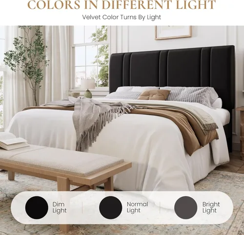 Vista 7 de SHA CERLIN Base de cama de plataforma de tamaño completo, cama tapizada de terciopelo con cabecera ajustable, diseño capitoné de canal vertical