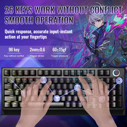Vista 2 de Mechanical Gaming Keyboard with Red Switches 98 Keys PC Gaming Keyboard with BacklitMulti-Function Volume & Lighting Knob,Anti-Ghosting Wired USB