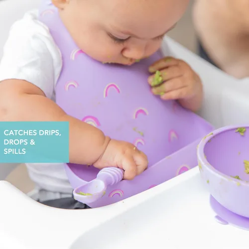 Vista 3 de Bumkins Baberos, bolsillo de silicona para bebés, babero para niña o niño, para 6-24 meses hasta niños pequeños, esencial imprescindible para comer