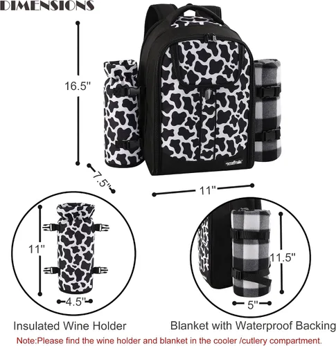 Vista 3 de apollo walker - Mochila para picnic para 2 personas con compartimento refrigerado, soporte desmontable para botella/vino, manta de forro polar