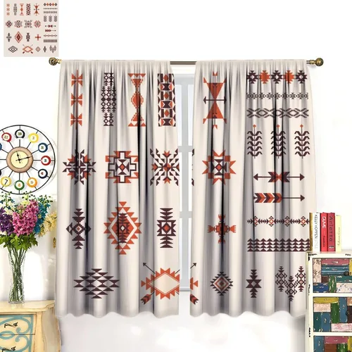 Vista 161 de Cortinas con patrón geométrico tribal, estilo suroeste, azteca, rústico, occidental, nativo americano, opacas, con bolsillo para barra, decoración