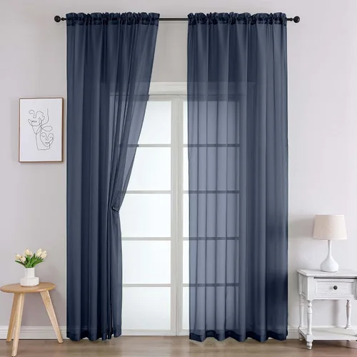 Vista 256 de 2 paneles de cortinas traslúcidas blancas para dormitorio, sala de estar, 96 pulgadas de largo, modernas, suaves, ligeras, con bolsillo para barra