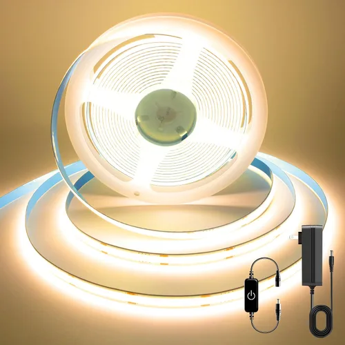 Vista 14 de Tira LED COB, tira de luz LED COB blanca cálida de 16.4 pies, tira de luz LED regulable de 2700 K, CRI92+, 0.315 in de ancho, cinta LED flexible
