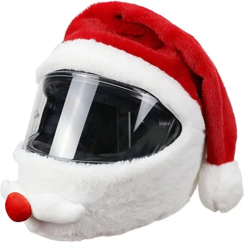 Vista 2 de Cubierta de casco de motocicleta de Papá Noel de Navidad, accesorios de decoración para montar en Navidad, Santa motocicleta, cubierta de casco